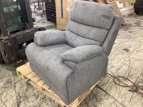 Ember Gray Chenille Power Recliner with Power Headrest and USB Port - Broken Plastic Piece that Attaches to Recliner Chain, Motor is Good   - Lot 319