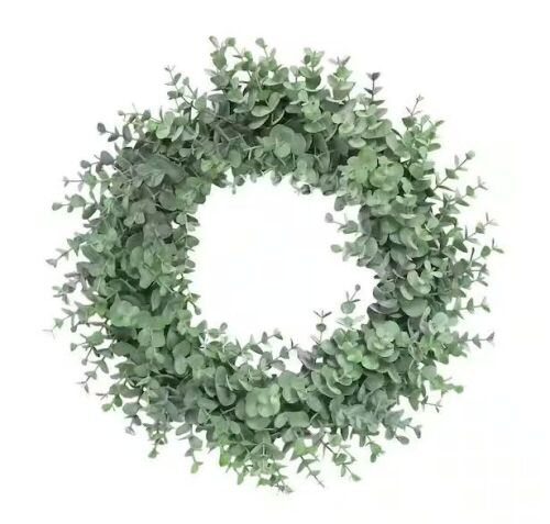 16 in. Frosted Green Artificial Full Eucalyptus Leaf Foliage Greenery Wreath  - Lot 580