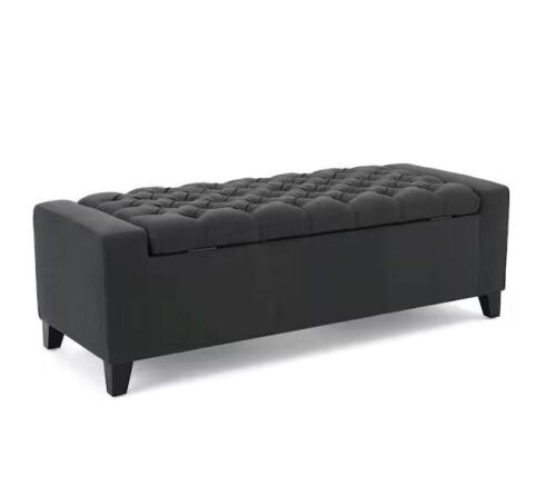 Noble House Jabari Dark Grey Polyester Tufted Storage Ottoman  - Lot 64