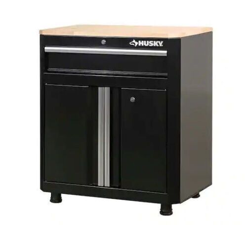 Ready-to-Assemble 24-Gauge Steel 1-Drawer 2-Door Garage Base Cabinet in Black  - Lot 16