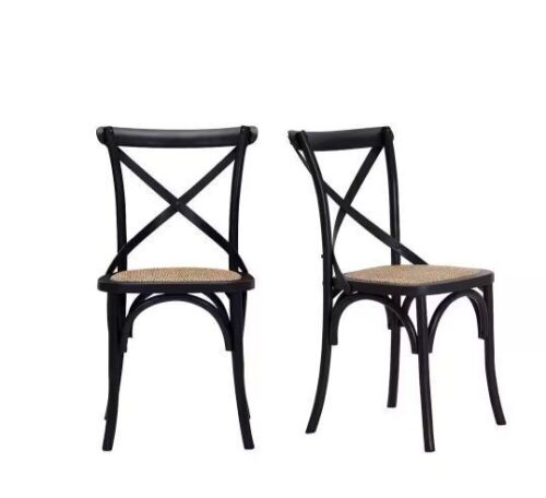 Mavery Black Wood Dining Chair with Cross Back and Woven Seat, Set of 2  - Lot 120