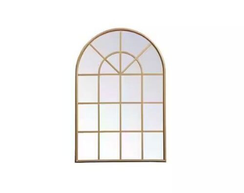 Timeless Home 28 in. W x 41.5 in. H x Midcentury Modern Windowpane Metal Window Brass Mirror  - Lot 125