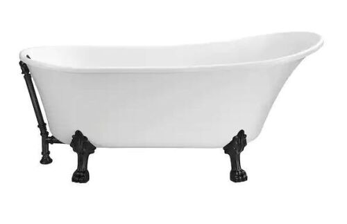 Streamline 59 in. Acrylic Clawfoot Non-Whirlpool Bathtub in Glossy White With Matte Black Clawfeet And Matte Black Drain  - Lot 32