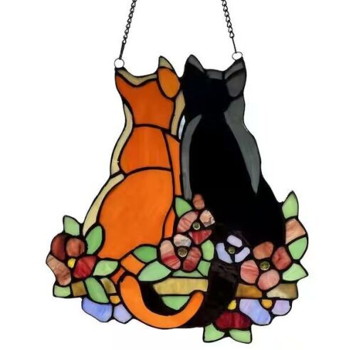 River of Goods Multi Stained Glass Cats in the Garden Window Panel  - Lot 522