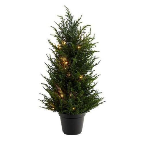 Nearly Natural 18in. Cedar Artificial Tree with LED Lights UV Resistant, Indoor/Outdoor - Lot 762