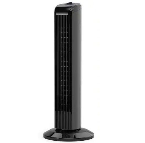 Hampton Bay 28 in. 3 Speed Oscillating Tower Fan in Black  - Lot 764