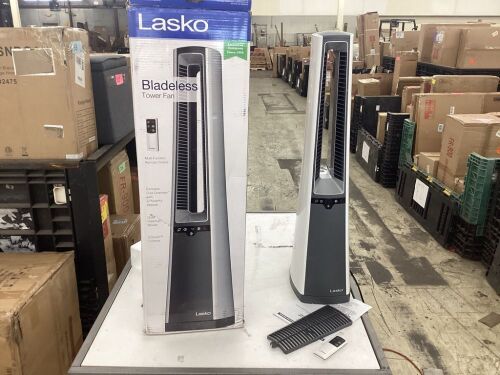 Lasko Bladeless 37 in. Oscillating Tower Fan with Nighttime Setting, Timer and Remote Control  - Lot 734