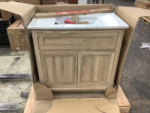 Doveton 36 in. W x 19 in. D x 34 in. H Single Sink Bath Vanity in Weathered Tan with White Engineered Marble Top - Cracked Top & Light Cabinet Damage - Lot 261