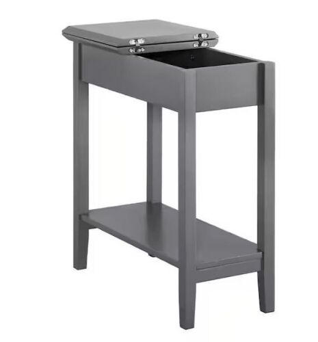 Gray Flip Top Narrow End Table with Storage - Lot 670
