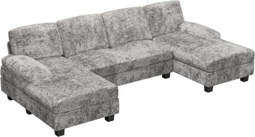 U-Shaped Convertible Sectional Sofa Couch with Double Chaise & Memory Foam, Grey - Lot 27
