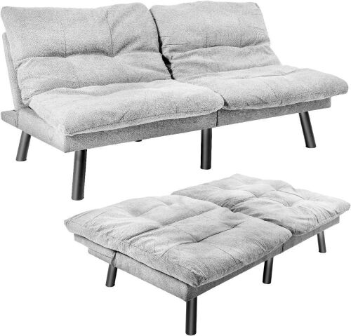 Futon Sofa Bed with Adjustable Backrest, Light Grey  - Lot 40