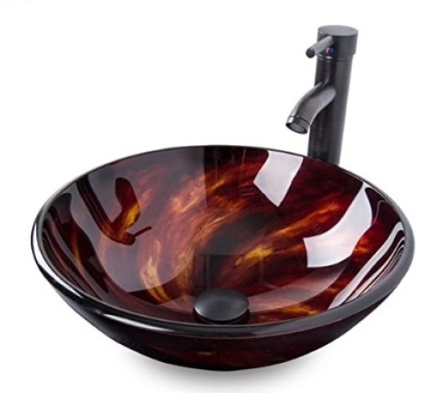 Artistic Vessel Sink Bathroom Tempered Glass, Style/Color May Vary from Stock Photo, Appears new, Sold as is - Lot 574