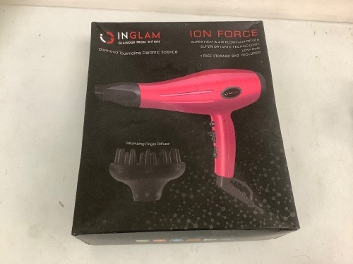 InGlam Ion Force Hair Dryer, E-Comm Return - Lot 129