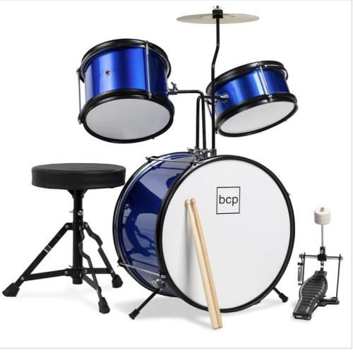 Kids Beginner 3-Piece Drum, Musical Instrument Set w/ Sticks, Stool, Pedal $149.99 - Lot 119