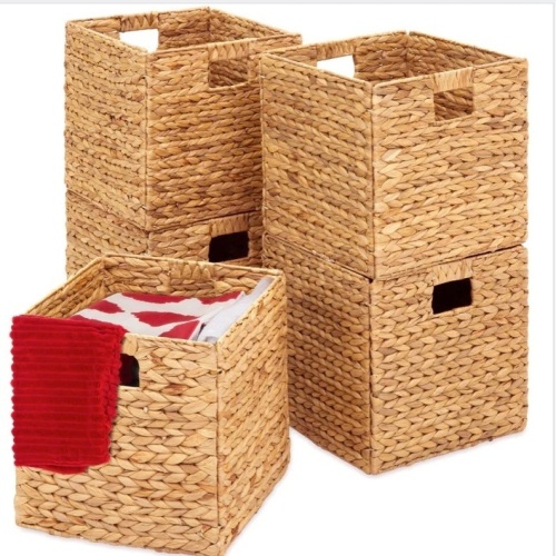 Set of 5 Collapsible Hyacinth Storage Baskets w/ Inserts - 10.5x10.5in$119.99 - Lot 124