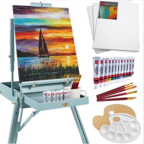 Portable Wooden French Easel w/ 32pc Beginners Kit $169.99 - Lot 126