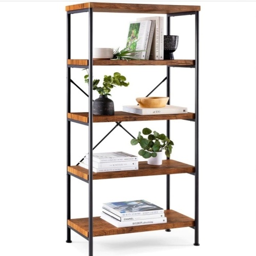 5-Tier Industrial Bookshelf w/ Metal Frame, Wood Shelves $119.99 - Lot 132