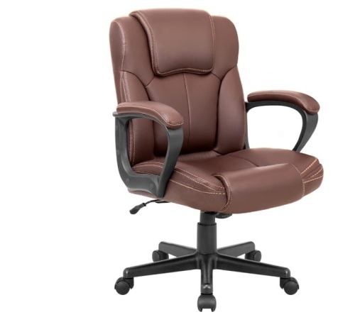 Shahoo Executive Office Chair Mid Back Swivel Computer Task, Ergonomic Leather-Padded Desk Seats with Lumbar Support,Armrests, Brown - Lot 173