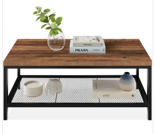 2-Tier Modern Coffee Table Industrial Rectangular Accent w/ Shelf - 44in - Lot 159