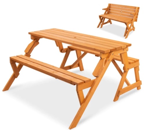 2-in-1 Outdoor Interchangeable Wooden Picnic Table/Garden Bench - Lot 168