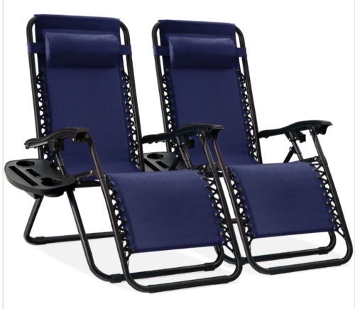 Set of 2 Adjustable Zero Gravity Patio Chair Recliners w/ Cup Holders - Lot 250