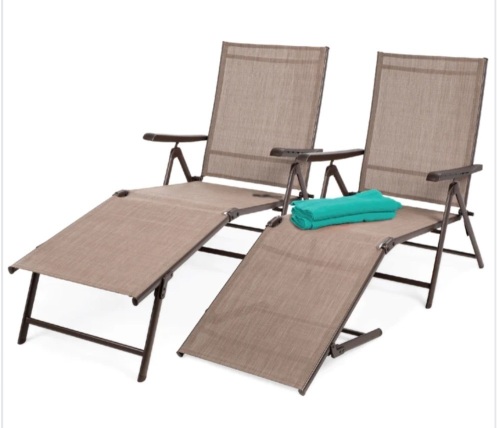 Set of 2 Outdoor Patio Chaise Recliner Lounge Chairs w/ Rust-Resistant Frame - Lot 254