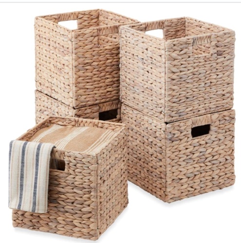 Set of 5 Collapsible Hyacinth Storage Baskets w/ Inserts - 10.5x10.5in - Lot 255