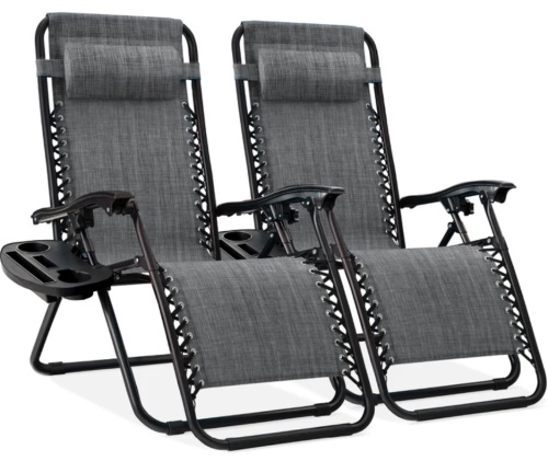 Set of 2 Adjustable Zero Gravity Patio Chair Recliners w/ Cup Holders - Lot 268