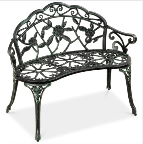 Steel Garden Bench Outdoor Patio Furniture w/ Floral Rose Accent - 39in - Lot 273