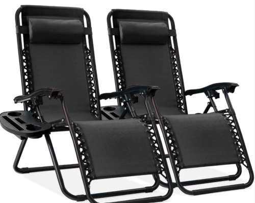Set of 2 Adjustable Zero Gravity Patio Chair Recliners w/ Cup Holders - Lot 274