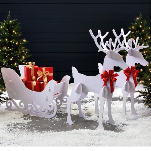 3-Piece Deer & Sleigh Silhouette Set Holiday Yard Decoration w/ Stakes - 4ft $179.99 - Lot 278