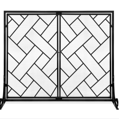 2-Panel Wrought Iron Geometric Fireplace Screen w/ Magnetic Doors - 44x33in $159.99 - Lot 352