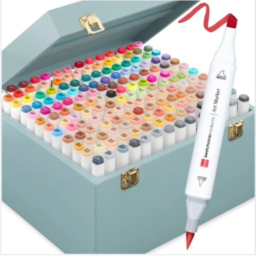 Alcohol-Based Marker Pen Kit w/ Brush & Chisel Tip, Carrying Case - 168ct - Lot 367