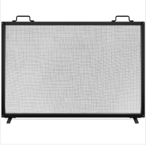 Single Panel Handcrafted Steel Mesh Fireplace Screen w/ Handles - 38x27in - Lot 370