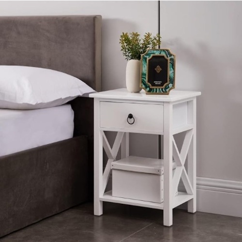 Eily Night Stand Bedside Table with Drawer Wooden Side Tables Bedroom Night Stands for Bedrooms Small Nightstand End Table with Drawer and Shelf Ideal for Small Spaces - Lot 290