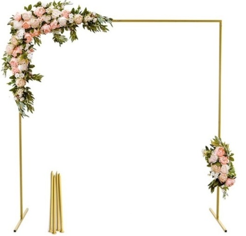 GARFANS Wedding Arch Square 6.56FT x 6.56FT Metal Backdrop Stand with Support Feet Nails Gold Balloon Arch Stand Garden Arbor Frame for Wedding Birthday Party Baby Shower Background Ceremony Decor - Lot 296
