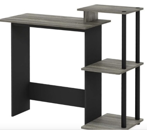Furinno Efficient Home Laptop Notebook Computer Desk with Square Shelves, French Oak Grey/Black - Lot 301