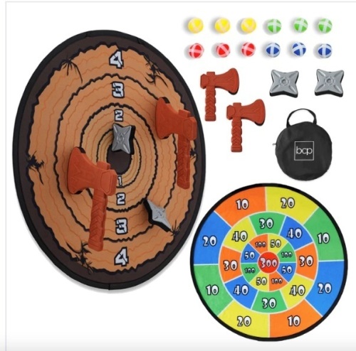 Large Double-Sided Dart Board, Sticky Ball Axe Star Throwing Game - Lot 309