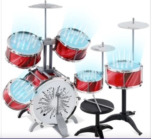 18-Piece Kids Beginner Drum Kit, Musical Instrument Toy Set w/ LED Lights - Lot 381