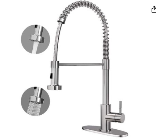 Kitchen Faucets with Pull Down Sprayer, Brushed Nickel Commercial Spring  - Lot 390