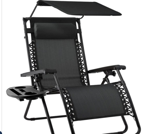 Folding Zero Gravity Recliner Patio Lounge Chair w/ Canopy, Side Tray - Lot 464