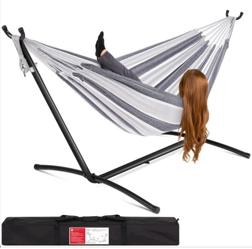 2-Person Brazilian-Style Double Hammock w/ Carrying Bag and Steel Stand $149.99 - Lot 475