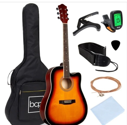 Full Size Beginner Acoustic Guitar Set with Case, Strap, Capo - 41in $149.99 - Lot 480