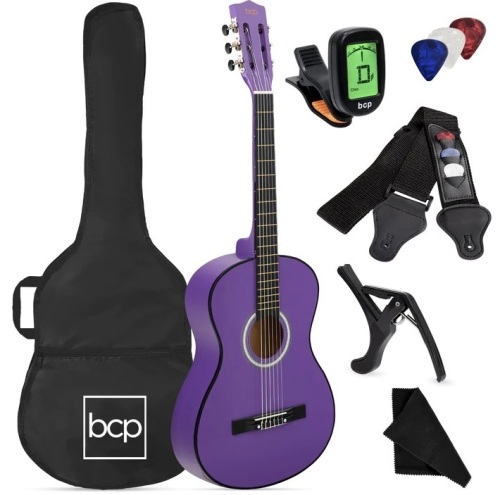 Beginner Acoustic Guitar Set w/ Case, Strap, Digital Tuner, Strings - 38in $99.99 - Lot 487