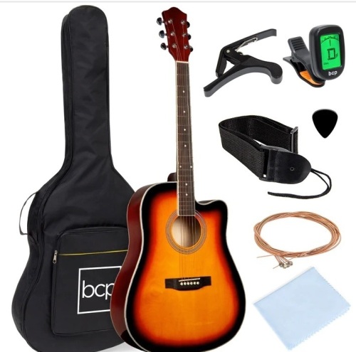 Full Size Beginner Acoustic Guitar Set with Case, Strap, Capo - 41in $149.99 - Lot 489