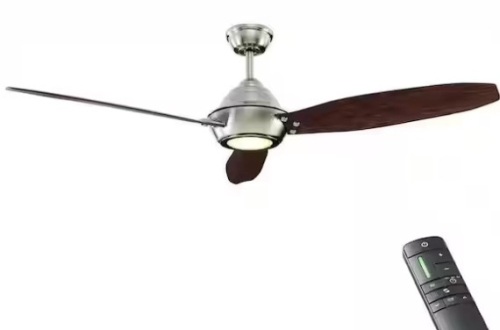 Aero Breeze 60 in. Integrated LED Indoor/Outdoor Brushed Nickel Ceiling Fan with Light Kit and Remote Control - Lot 665a