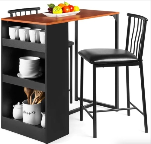 3-Piece Counter Height Kitchen Dining Table Set w/ Storage Shelves $229.99 - Lot 511