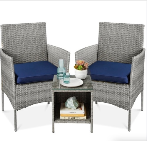 3-Piece Outdoor Patio Wicker Bistro Set w/ Side Storage Table $209.99 - Lot 516
