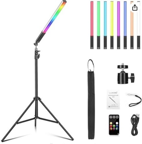 RGB LED Video Light Wand, LUXCEO Dimmable LED Photography Light Stick with 29'' to 81'' Light Stand & Ball Head, Photography Studio Lighting Kits, CCT 3000K-6000K and 36 Colors - Lot 402