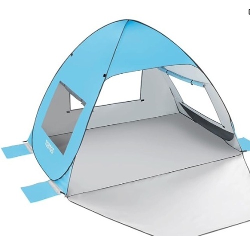TOBTOS UPF 50+ Pop Up Beach Tent, Easy Set Up Beach Umbrella, Sun Shelter for 2-3 People UV Protection Portable Sunshade, Baby Canopy Cabana, Lightweight with Carry Bag - Lot 403